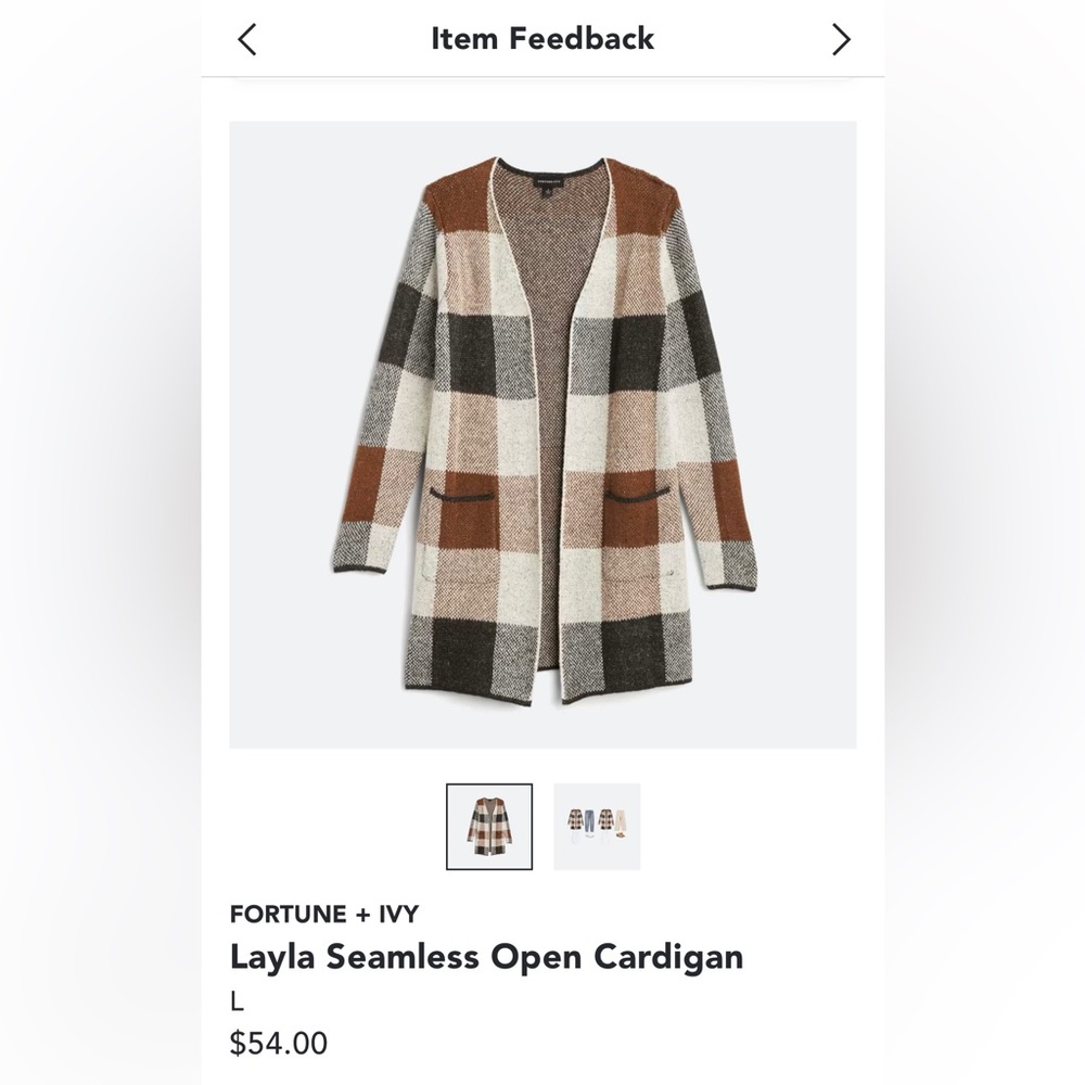 Fortune + Ivy Checkered Cardigan - Large